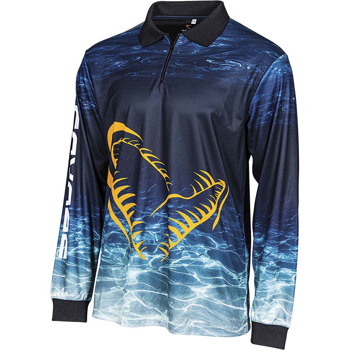 Savage Gear Men's Fishing Shirt Deep Blue with Orange Logo Print, Blue, bcf_hi-res