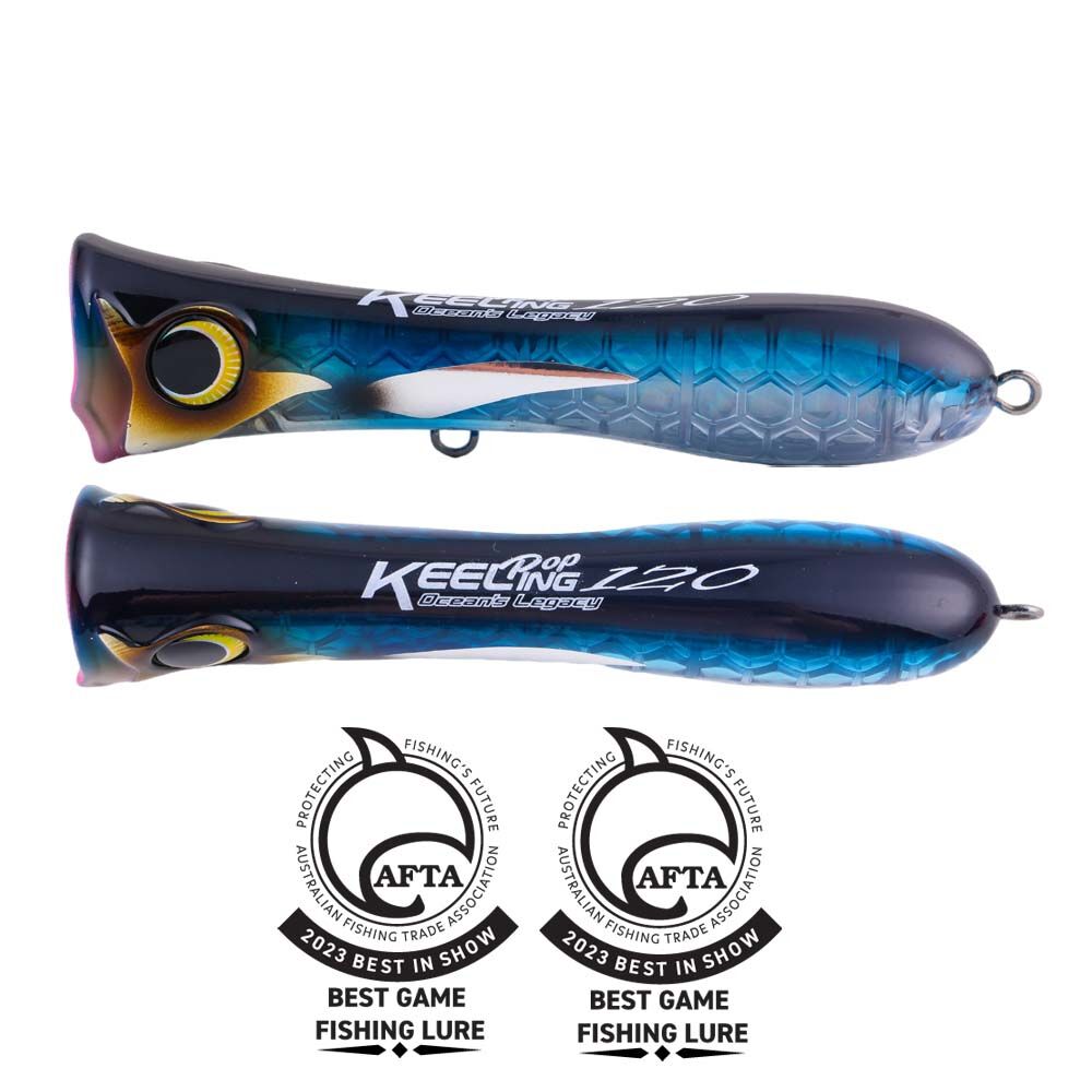 Ocean's Legacy Keeling Pop Surface Popper Lure 120mm White Lumo Bait, White Lumo Bait, bcf_hi-res