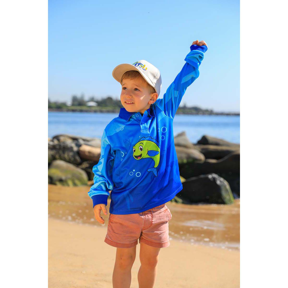 BCF x OzFish Kids' Fishing Shirt, Blue, bcf_hi-res