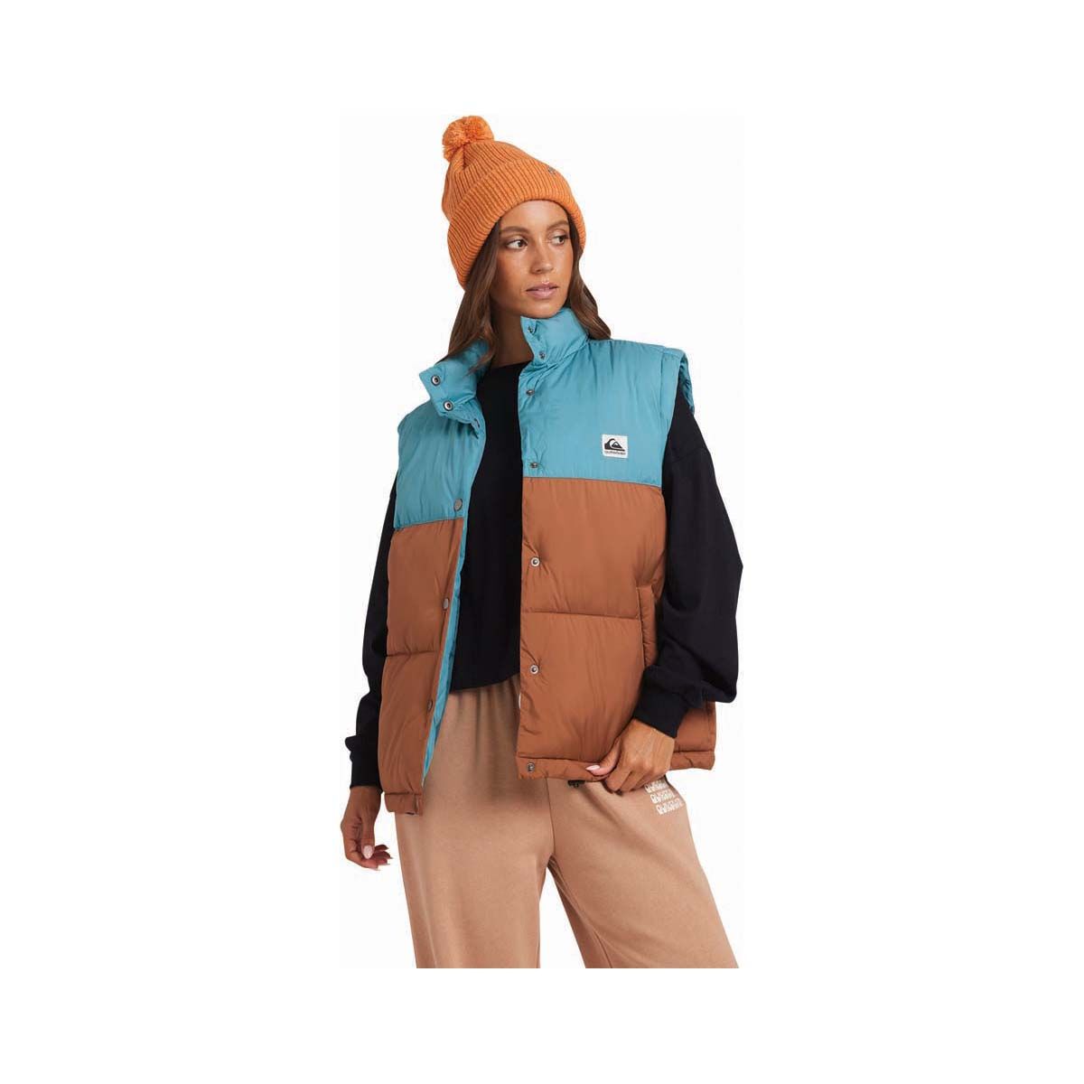 Quiksilver Lantern Puffer Vest for Women, Rawhide, bcf_hi-res