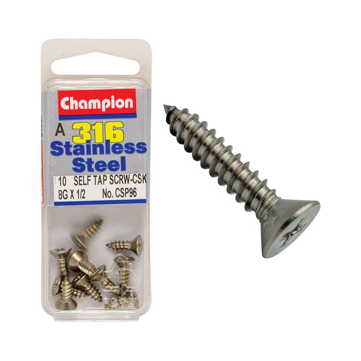 Champion Stainless Steel Self Tapping Countersunk Screws 8g x 11/2 BCF