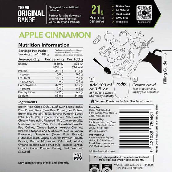 Radix Nutrition Freeze Dried Apple Cinnamon Original 400kcal, , bcf_hi-res