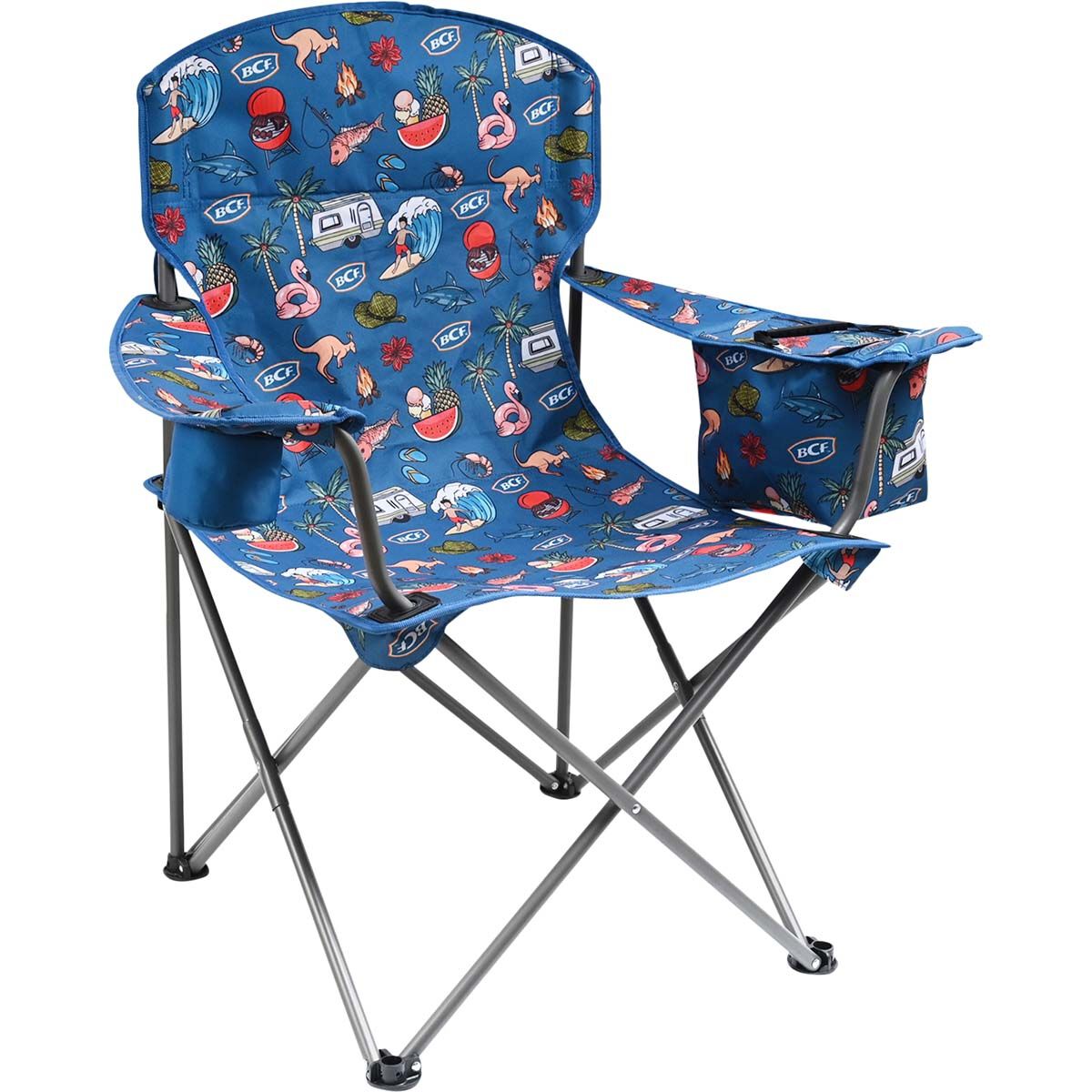 BCF Adults Printed Cooler Arm Camp Chair 120kg, , bcf_hi-res