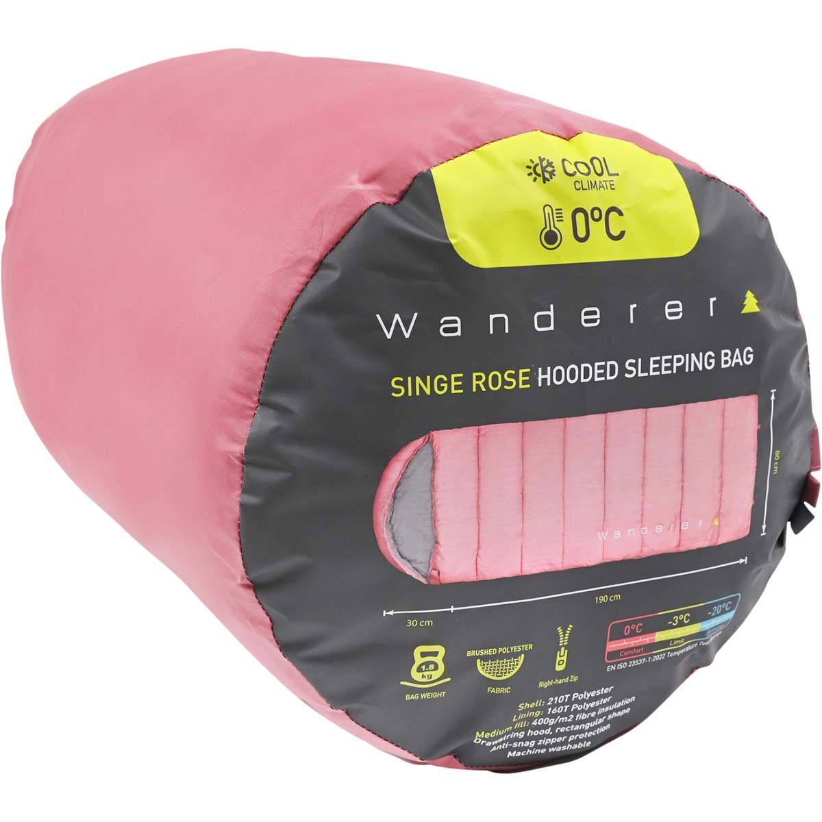 Wanderer Singe 0&deg; Hooded Rose Pink Sleeping Bag, , bcf_hi-res