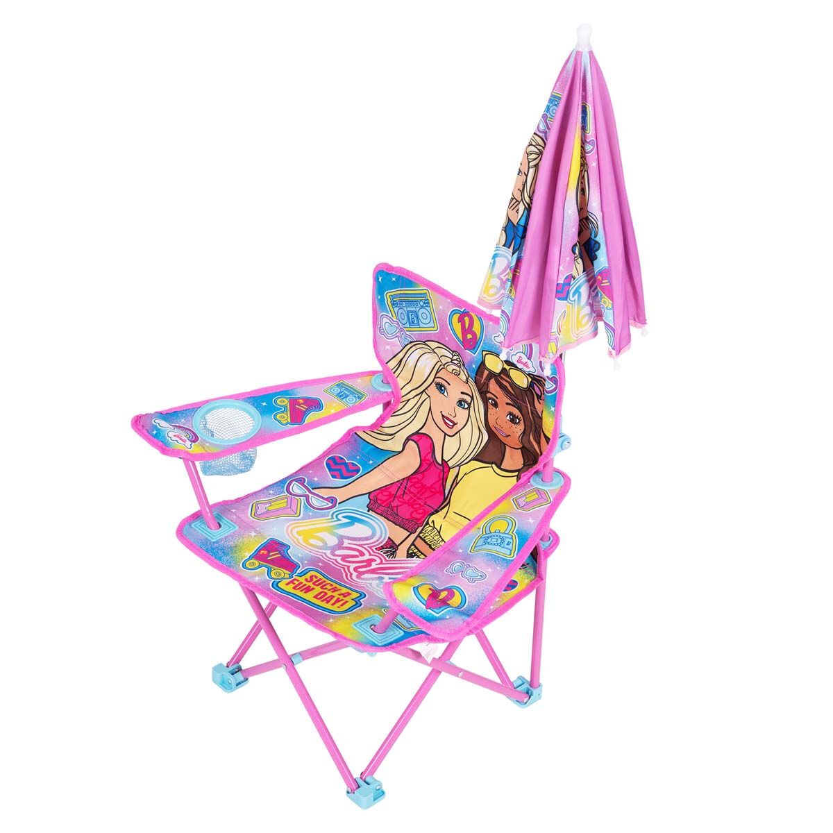 Barbie Kids Camp Chair with Umbrella 30kg, , bcf_hi-res
