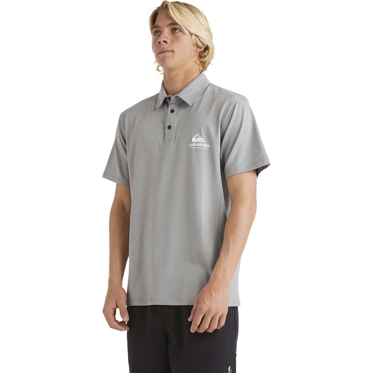 Quiksilver Men's Baitball Polo Rashie, Sharkskin, bcf_hi-res