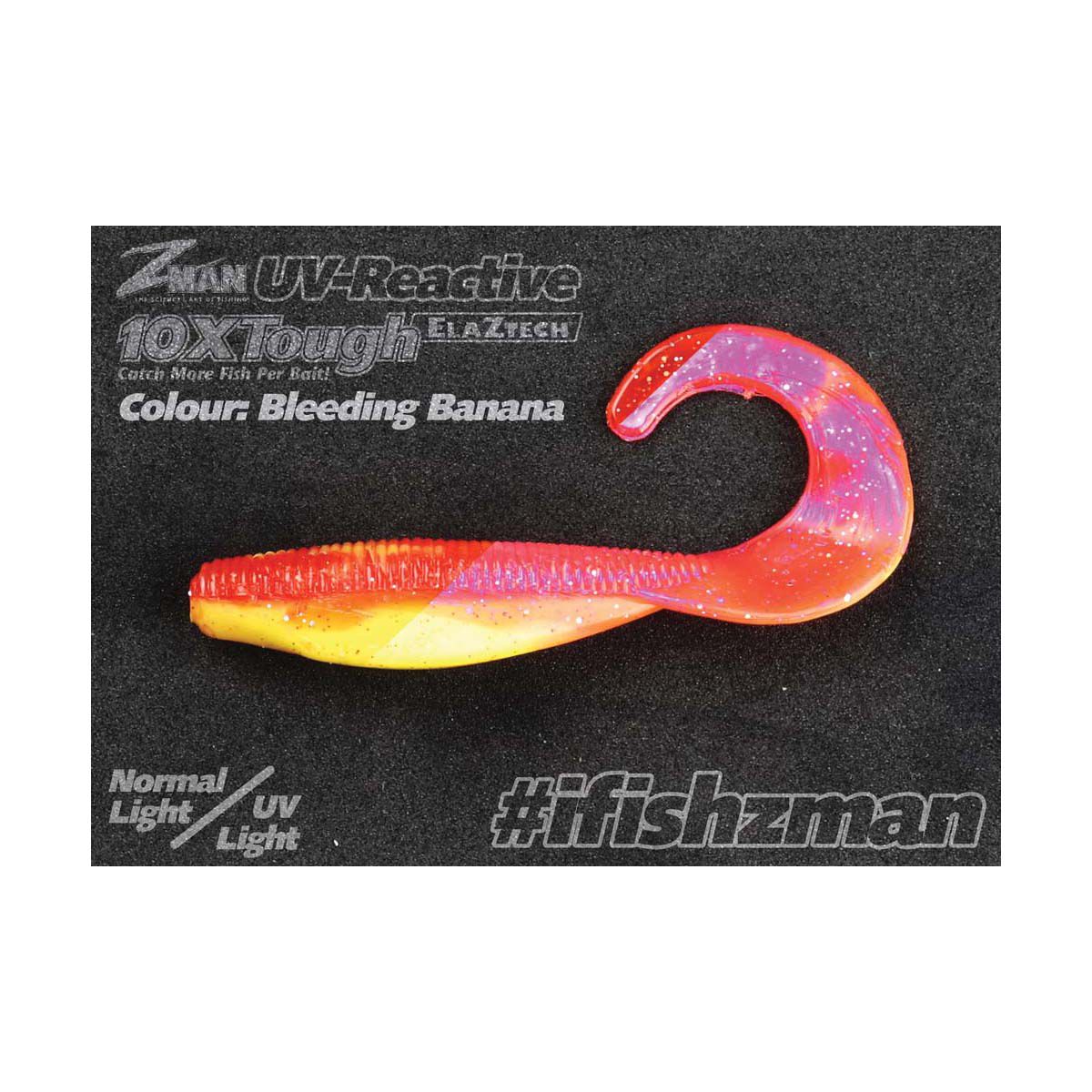 ZMan StreakZ CurltailZ Soft Plastic Lure 4in 5 Pack Bleeding Banana, Bleeding Banana, bcf_hi-res