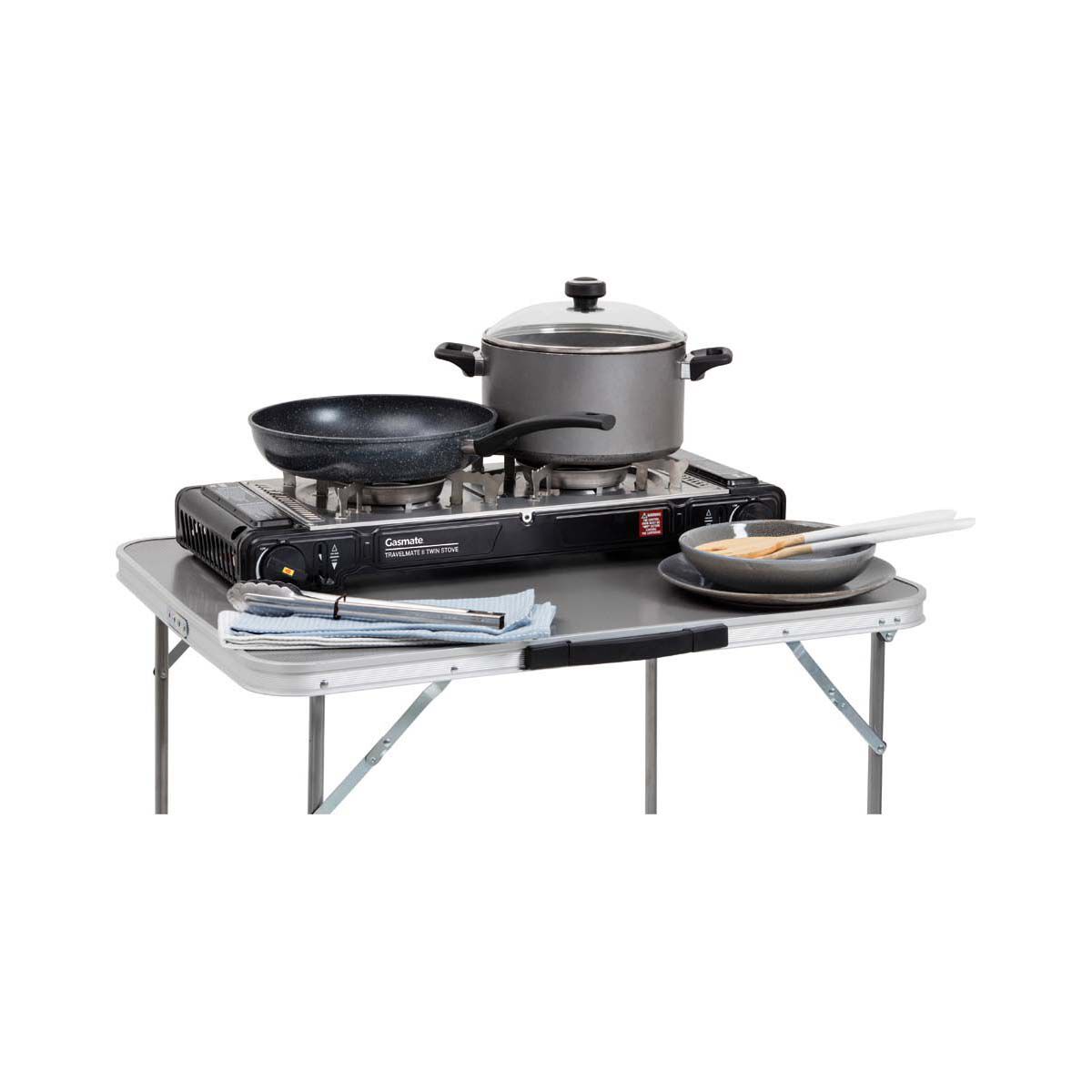Gasmate Travelmate II SS Double Butane Stove With Hotplate, , bcf_hi-res