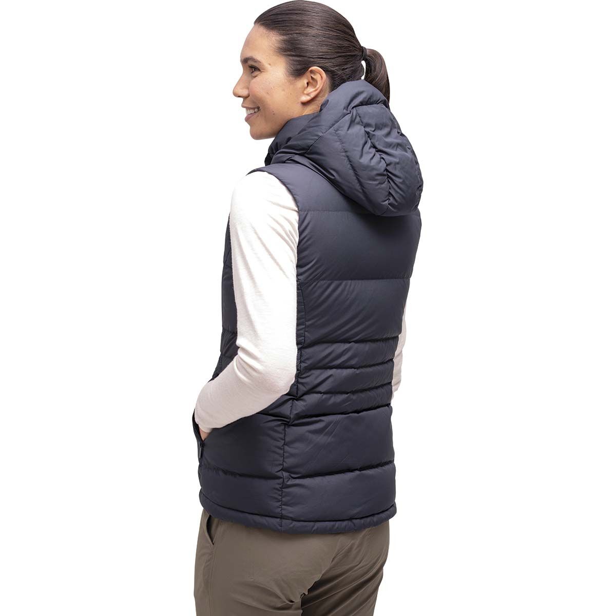 Macpac Women's Aurora Hooded Down Puffer Vest V2, Black, bcf_hi-res