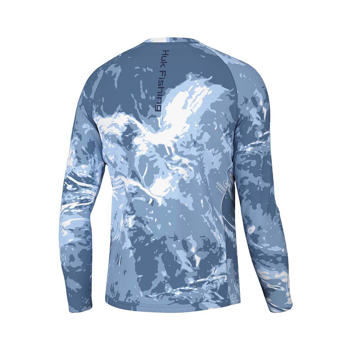 Huk Men's Mossy Oak Pursuit Performance Crew Fishing Shirt Stormwater Spin S, Stormwater Spin, bcf_hi-res