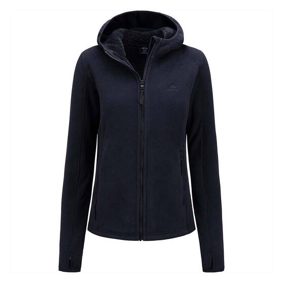 Macpac Women's Mountain Hooded Fleece Jacket Black 6, Black, bcf_hi-res