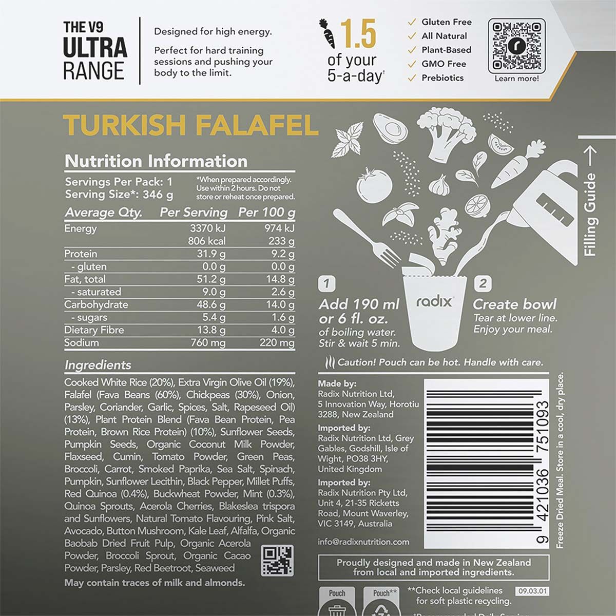 Radix Nutrition Freeze Dried Turkish Falafel Ultra 800kcal, , bcf_hi-res
