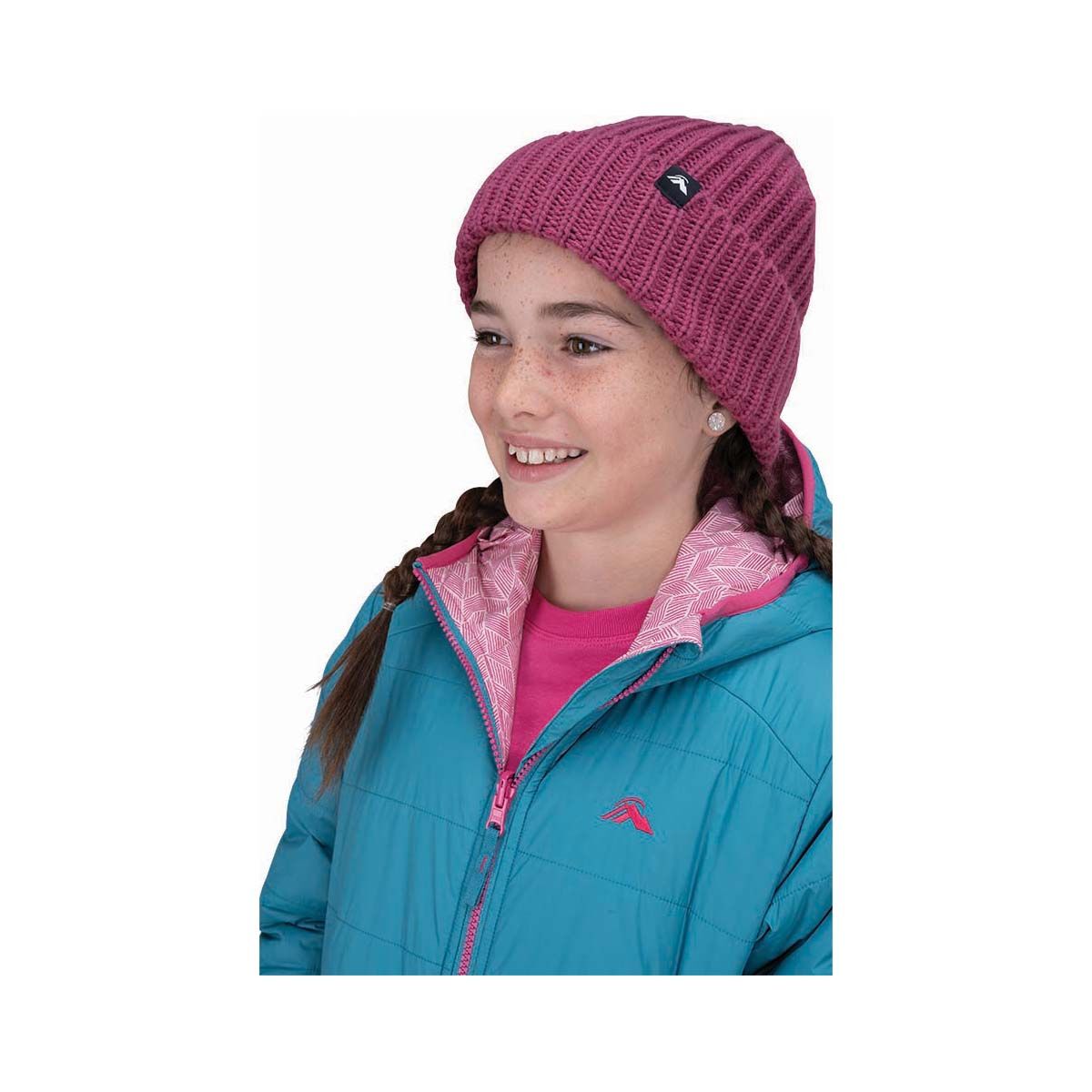 Macpac Kids&rsquo; Pulsar Alpha Hooded Insulated Jacket V3, Blue / Pink, bcf_hi-res