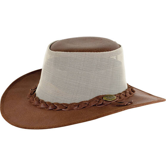 OUTBACK LEATHER Men's Indiana Leather and Mesh Hat, Brown, bcf_hi-res