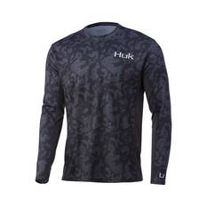 Huk Men's Running Lakes Icon X Long Sleeve Sublimated Polo, Volcanic Ash, bcf_hi-res