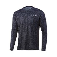 Huk Men's Running Lakes Icon X Long Sleeve Fishing Shirt Volcanic Ash S, Volcanic Ash, bcf_hi-res