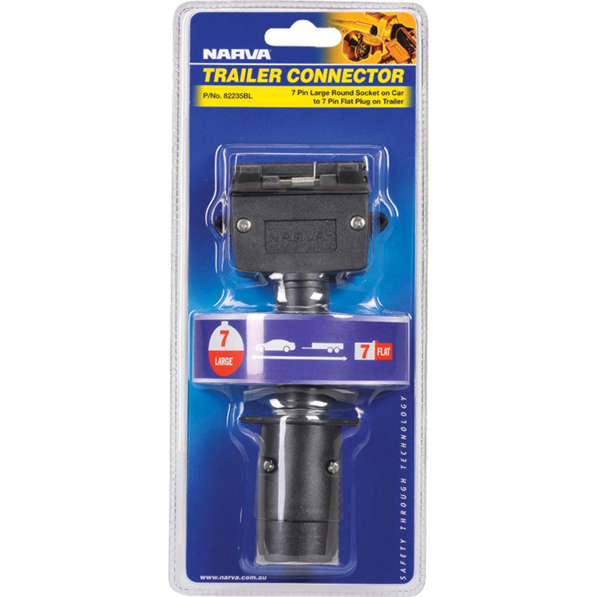 Narva Trailer Adaptor 7 Large Round Socket To 7 Pin Flat Plug, , bcf_hi-res