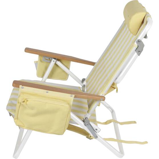 Wanderer Noosa Premium Beach Chair Yellow Stripe 150kg, , bcf_hi-res
