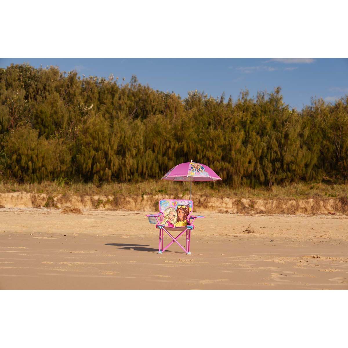 Barbie Kids Camp Chair with Umbrella 30kg, , bcf_hi-res