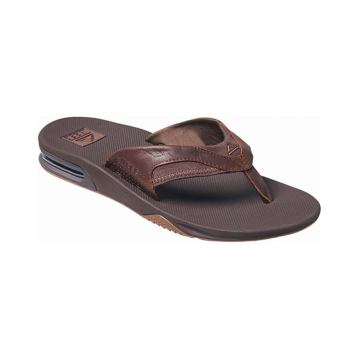 REEF Men's Leather Fanning Thongs Dark Brown 8, Dark Brown, bcf_hi-res