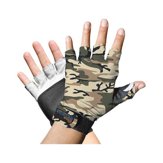 Sun Protection Australia Unisex UPF50+ Sports Gloves, Sand Camo, bcf_hi-res