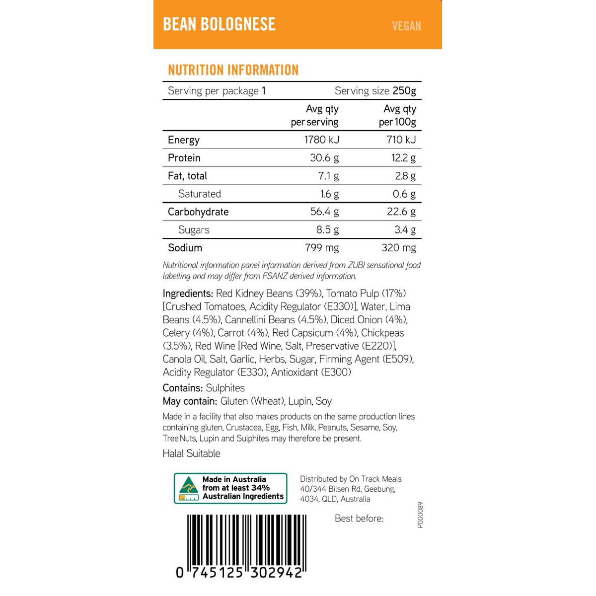 On Track Meals Bean Bolognese 250g, , bcf_hi-res