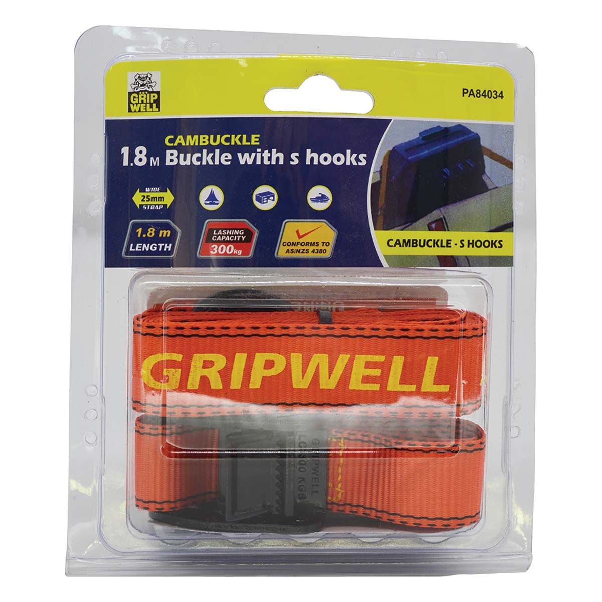 Gripwell Cambuckle Tie Down 1.8m 300kg, , bcf_hi-res