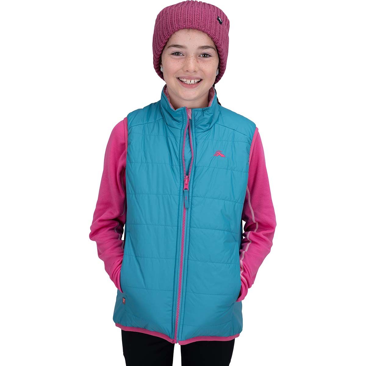 Macpac Kids' Pulsar Alpha Insulated Vest Biscay Blue / Lilac Rose Print 3, Biscay Blue / Lilac Rose Print, bcf_hi-res