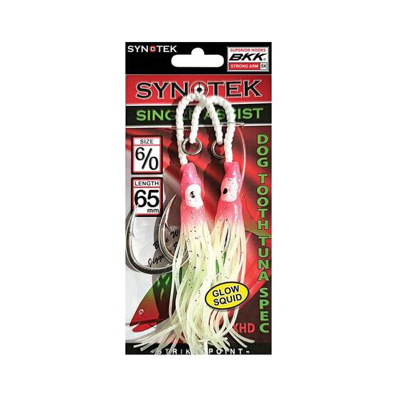 Synotek Single Assist Hooks 6/0 6.5cm Pink Head Glow, Pink Head Glow, bcf_hi-res