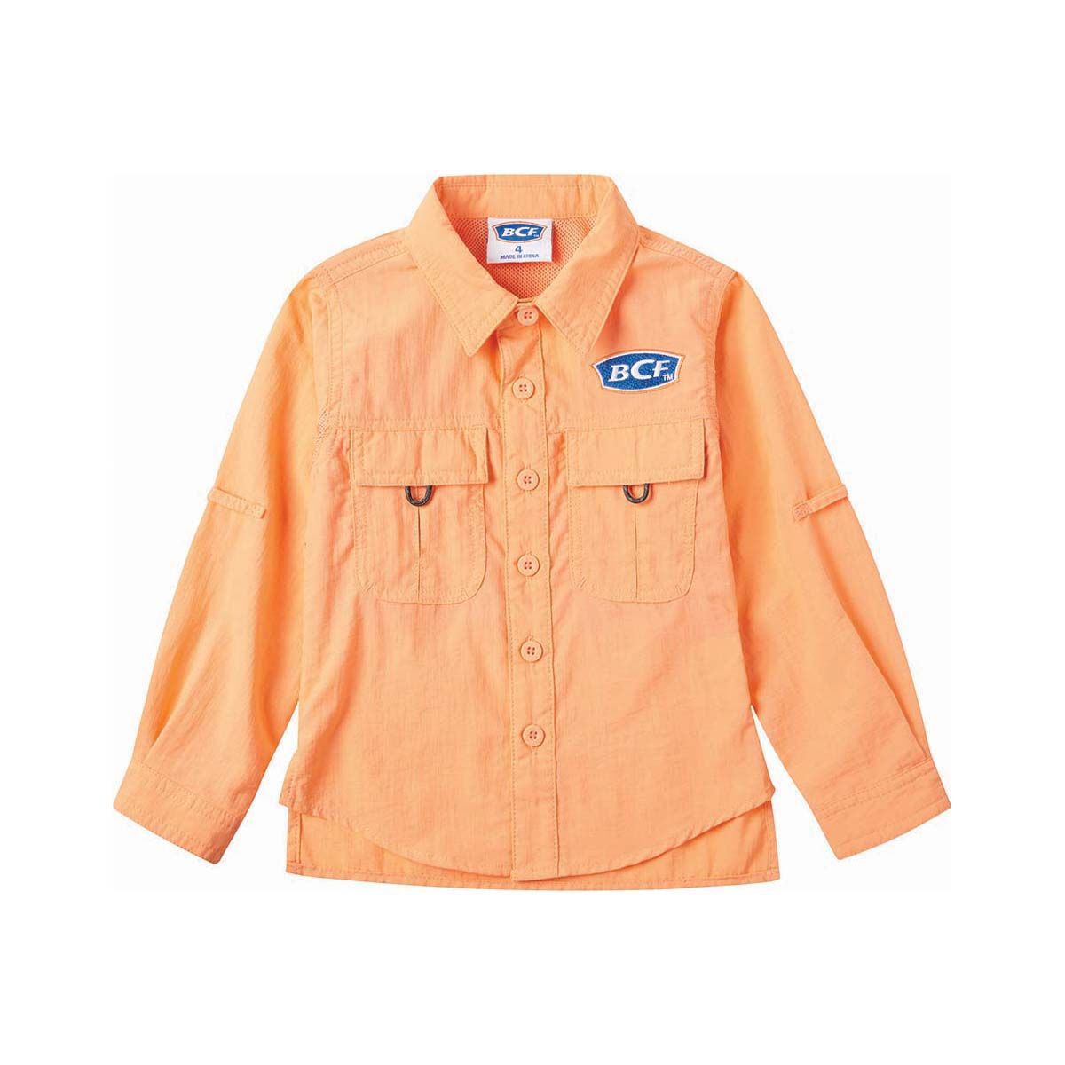 BCF Kids&rsquo; Long Sleeve Fishing Shirt Coral Orange 4, Coral Orange, bcf_hi-res
