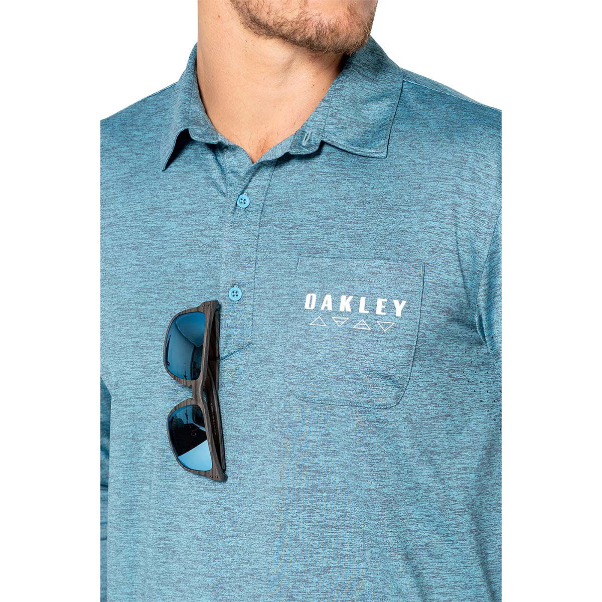 Oakley Men&rsquo;s Elements Long Sleeve Tech Polo, Bright Blue Heather, bcf_hi-res