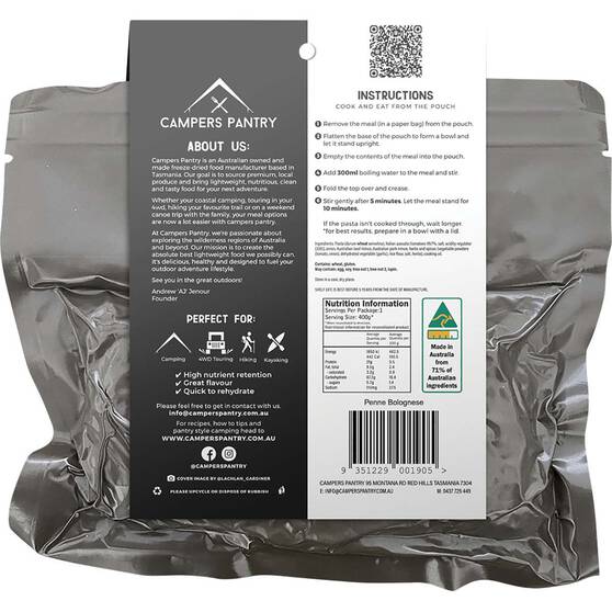 Campers Pantry Freeze Dried Penne Bolognese Single Serve, , bcf_hi-res
