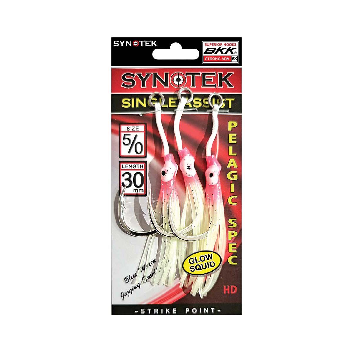Synotek Single Assist Hooks 5/0 3.0cm Pink Head Glow, Pink Head Glow, bcf_hi-res