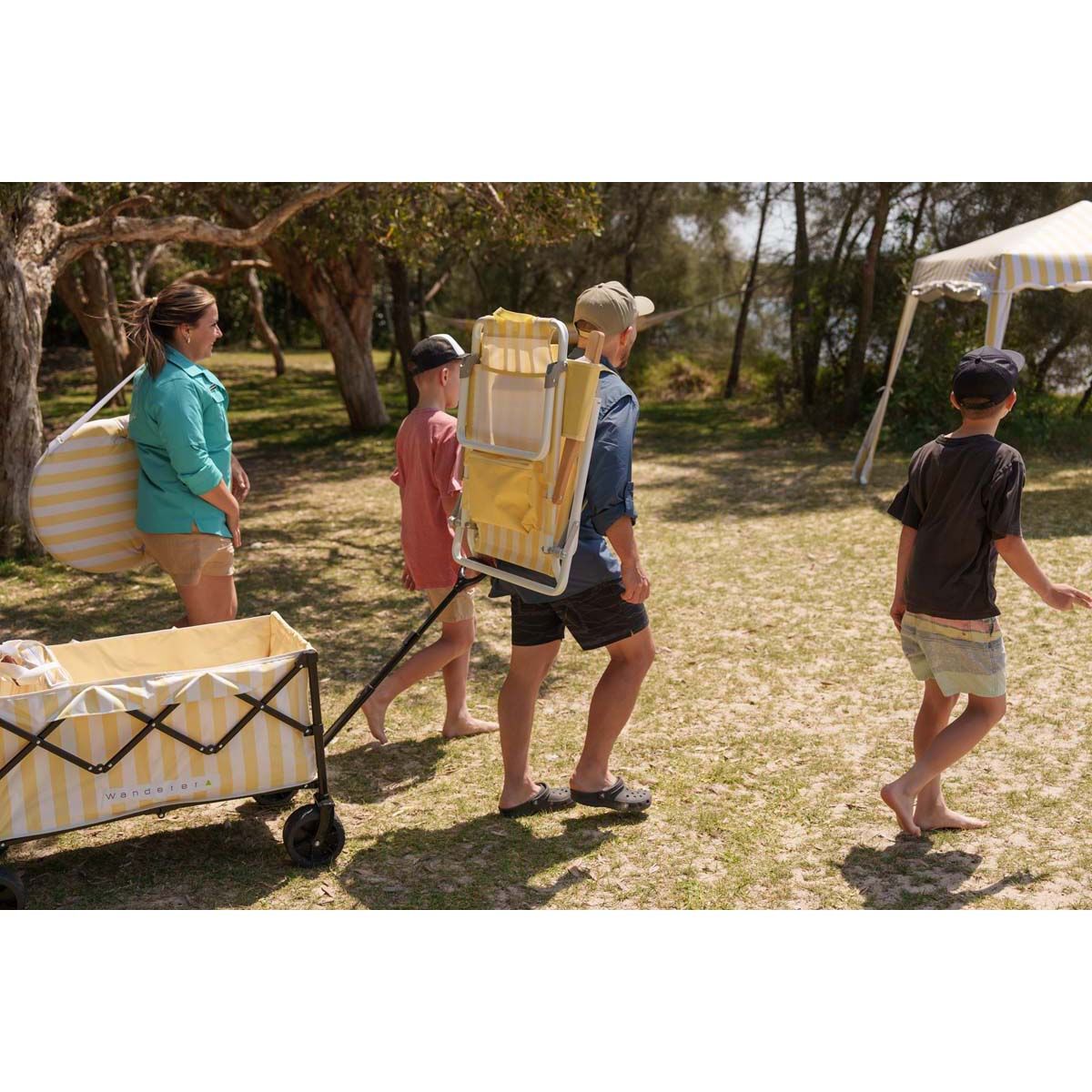 Wanderer Flat Fold Beach Cart 100kg Yellow Stripe, , bcf_hi-res