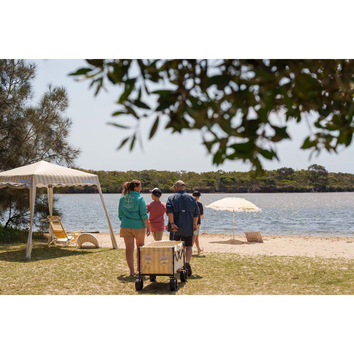 Wanderer Flat Fold Beach Cart 100kg Yellow Stripe, , bcf_hi-res