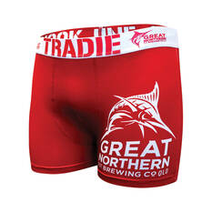 Tradie Great Northern Men's Summer Beers Trunks Maroon S, Maroon, bcf_hi-res