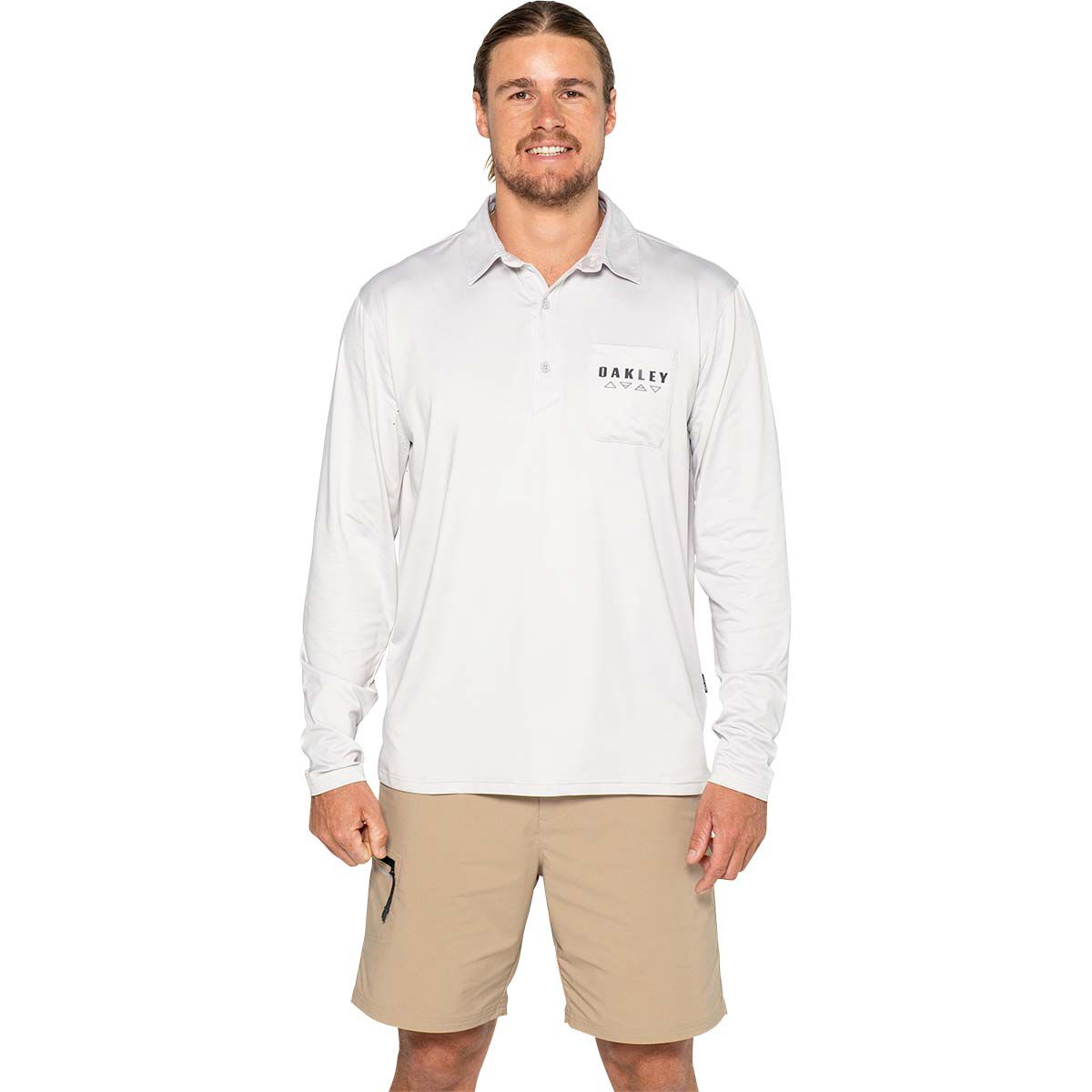 Oakley Men&rsquo;s Elements Long Sleeve Tech Polo, Lunar Rock, bcf_hi-res
