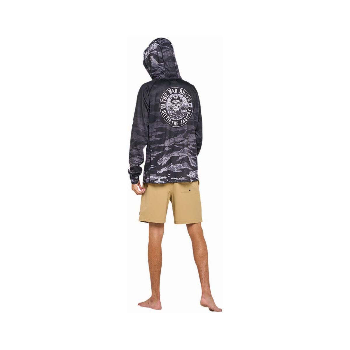 The Mad Hueys Men's Hittin&rsquo; The Jackpot Hooded Mask Fishing Shirt, Black, bcf_hi-res