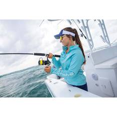 Huk Women’s Solid Icon Long Sleeve Hooded Fishing Shirt, Marine Blue, bcf_hi-res