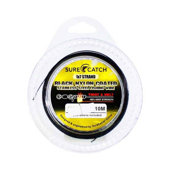 Surecatch Nylon Coated Trace Wire Black 10m, Black, bcf_hi-res