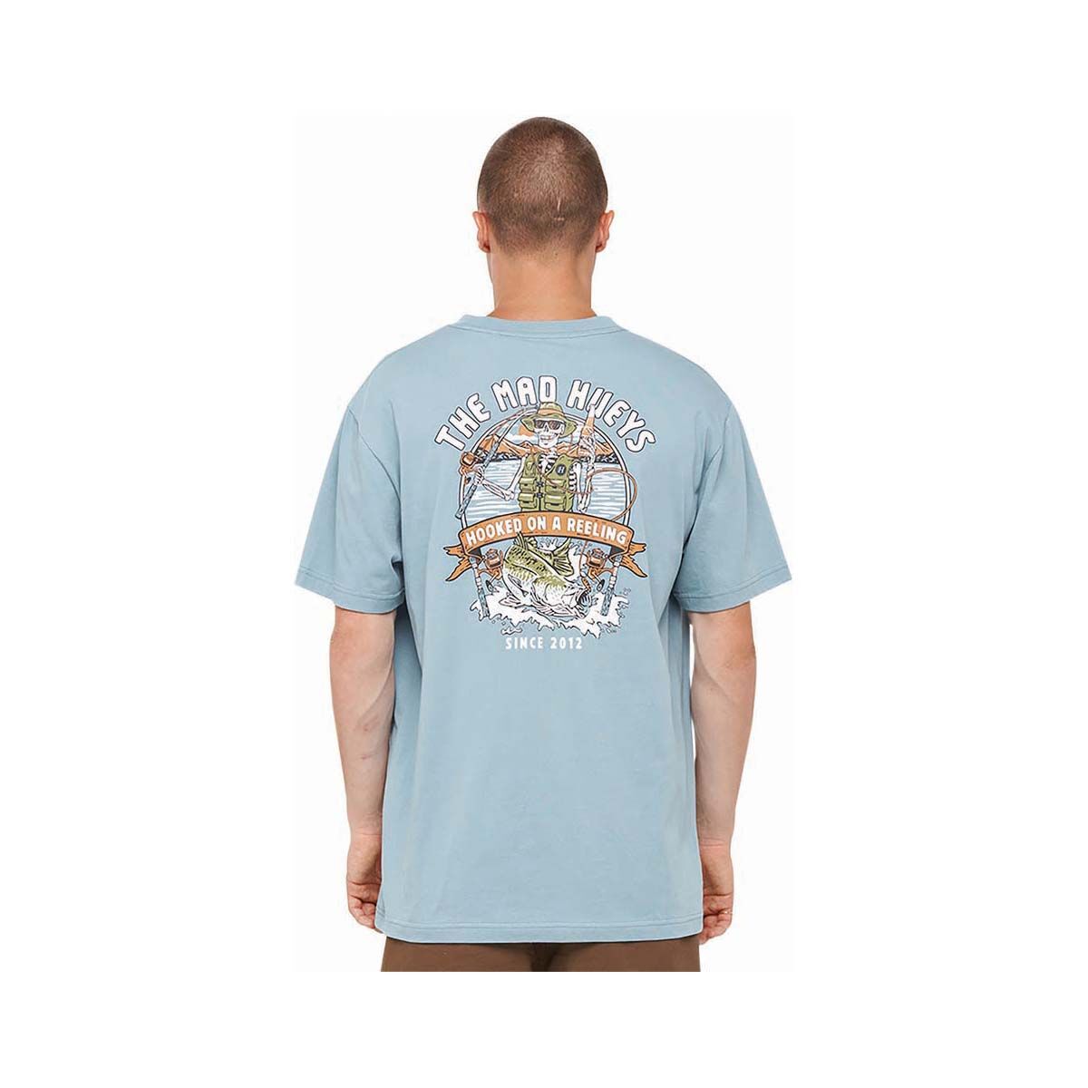 The Mad Hueys Men's Hooked on a Reeling Short Sleeve Tee Blue Steel S, Blue Steel, bcf_hi-res
