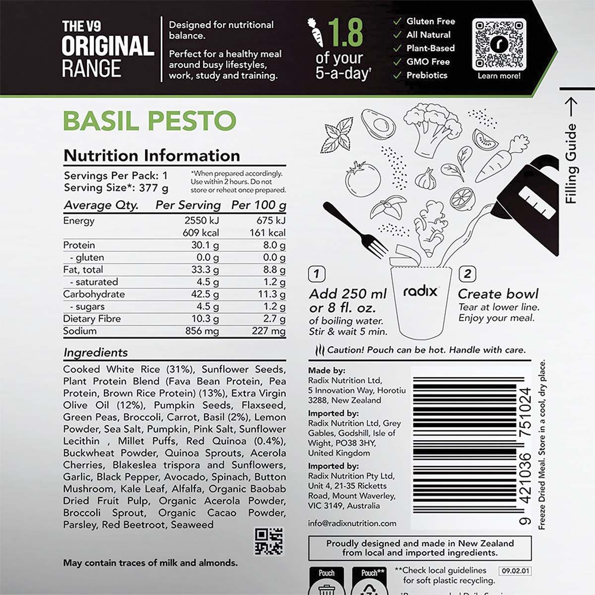 Radix Nutrition Freeze Dried Basil Pesto Original 600kcal, , bcf_hi-res