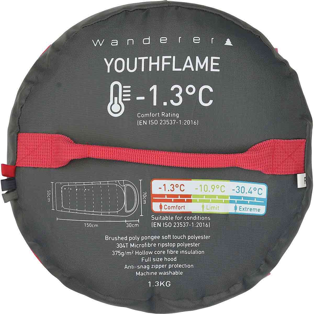 Wanderer YouthFlame -1.3&deg;C Hooded Sleeping Bag Pink, Pink, bcf_hi-res
