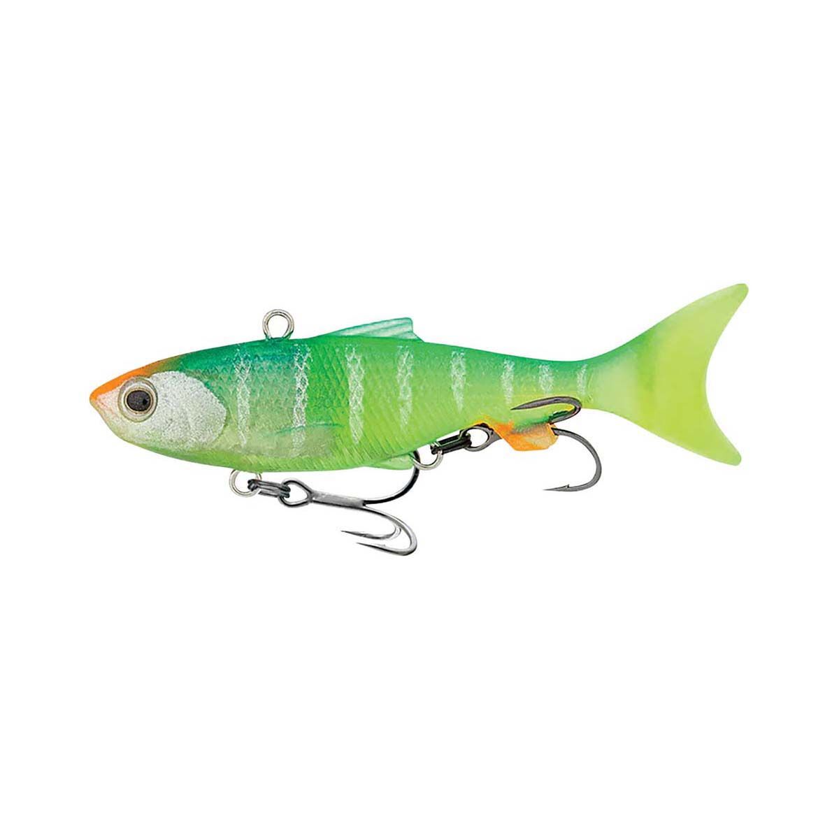Samaki Vibelicious Thumper Tail Soft Vibe Lure 70mm 11g Lime Tiger UV, Lime Tiger UV, bcf_hi-res