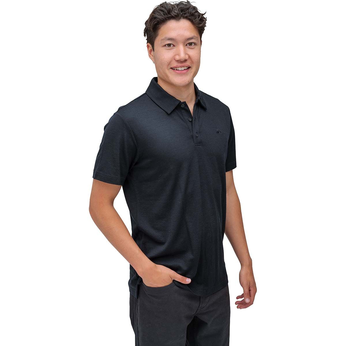 Macpac Men's Denizen 180 Merino Short Sleeve Polo Black XS, Black, bcf_hi-res