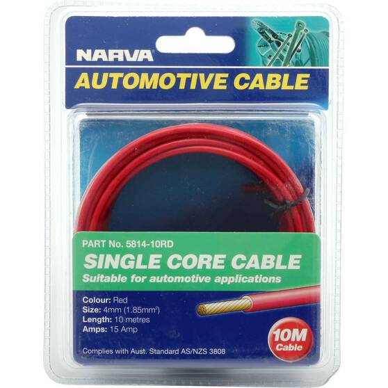 Narva Automotive Cable Single Core 10 Metres 15 AMP 4mm Red, , bcf_hi-res