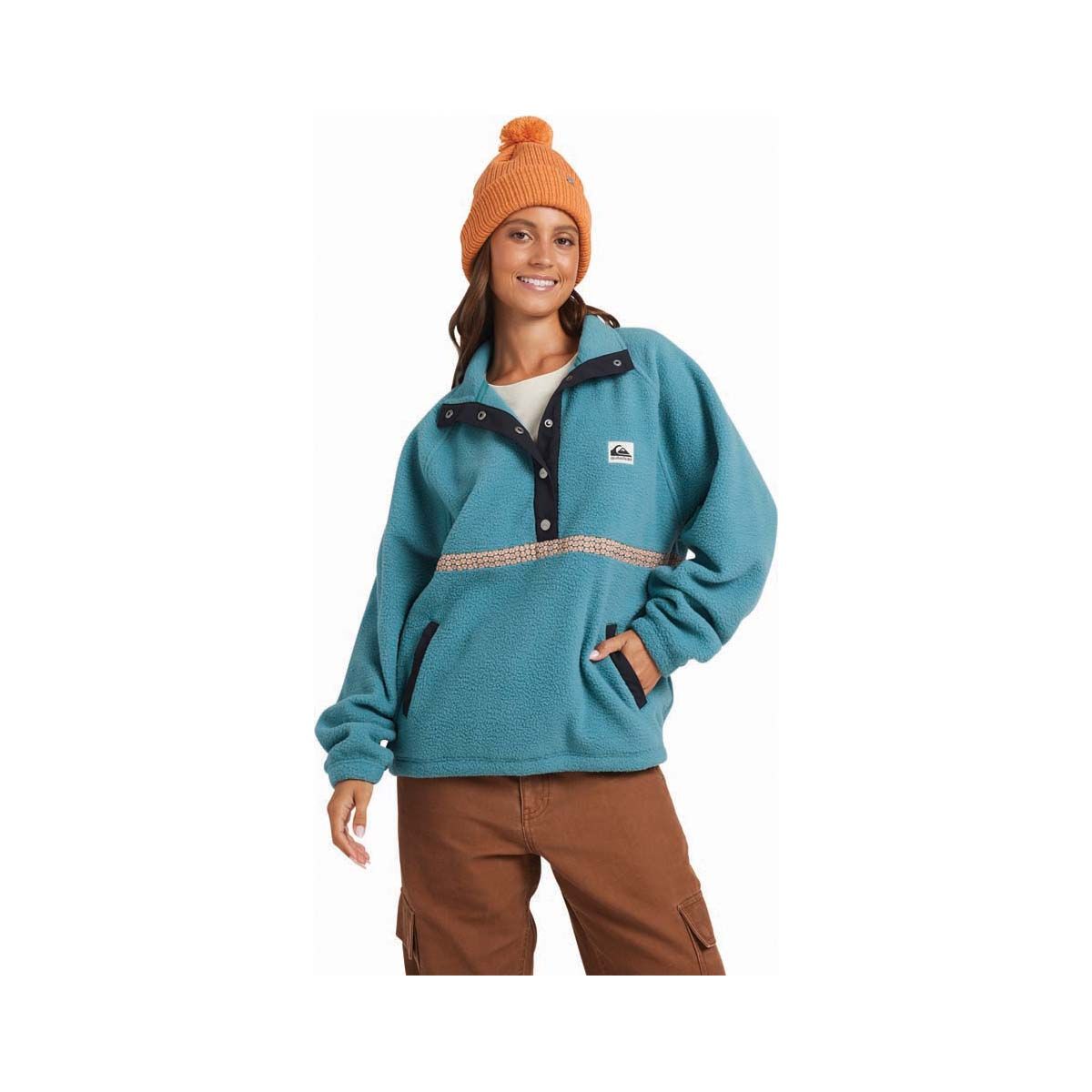 Quiksilver Sherpa Compass Fleece Jumper for Women, Brittany Blue, bcf_hi-res