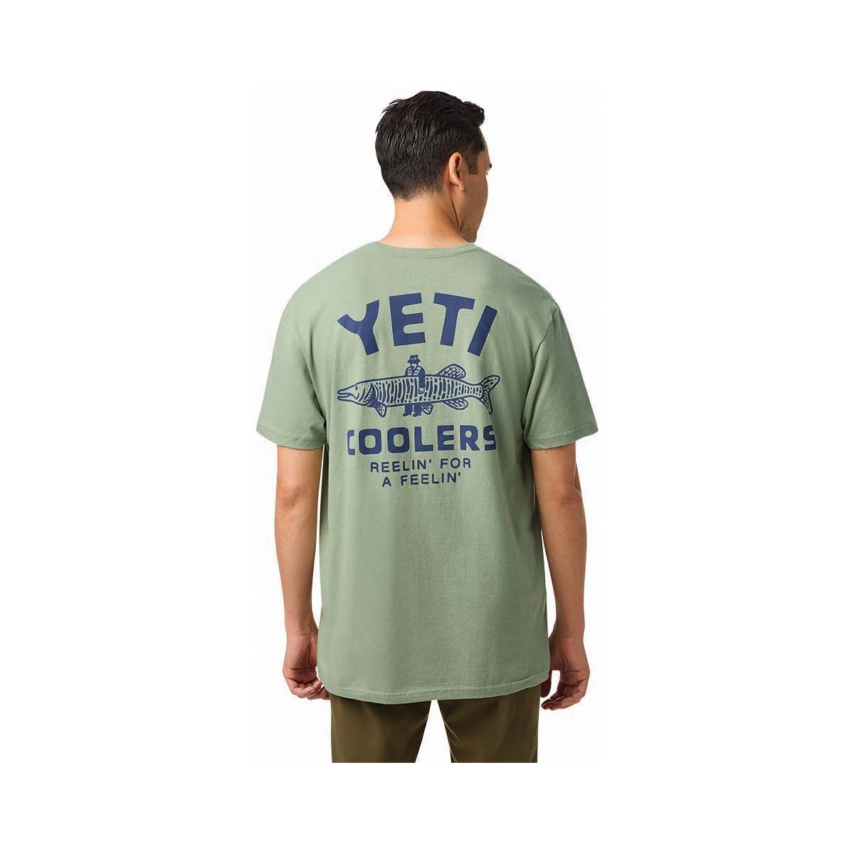 YETI Coolers&reg; Men's Reelin&rsquo; Feelin' Fishing Short Sleeve Tee, Olive, bcf_hi-res