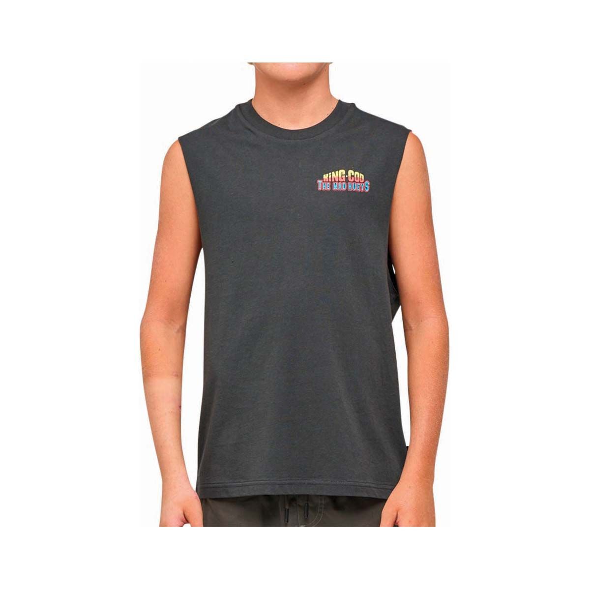 The Mad Hueys Youth King Cod Muscle Tank Vintage Black 8, Vintage Black, bcf_hi-res
