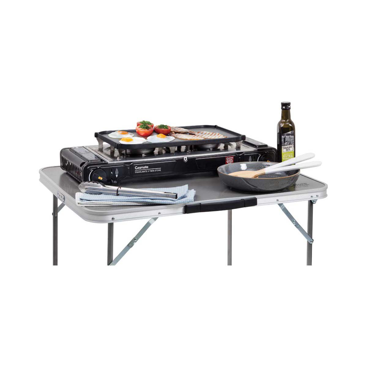 Gasmate Travelmate II SS Double Butane Stove With Hotplate, , bcf_hi-res